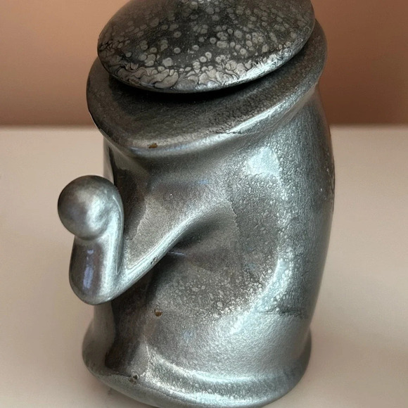 Michael Lambert Signed Dancing Sugar Creamer set pottery MCM '60s Pewter Drip… - Picture 4 of 7